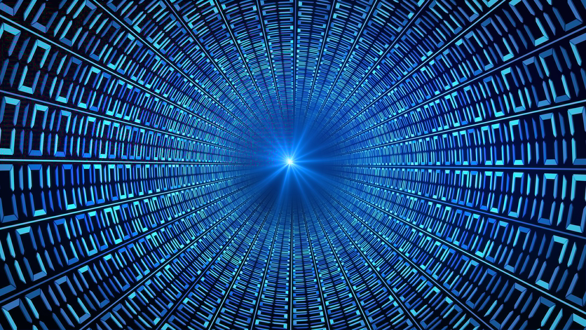Binary code numbers in blue abstract speed motion in highway tunnel for technology background